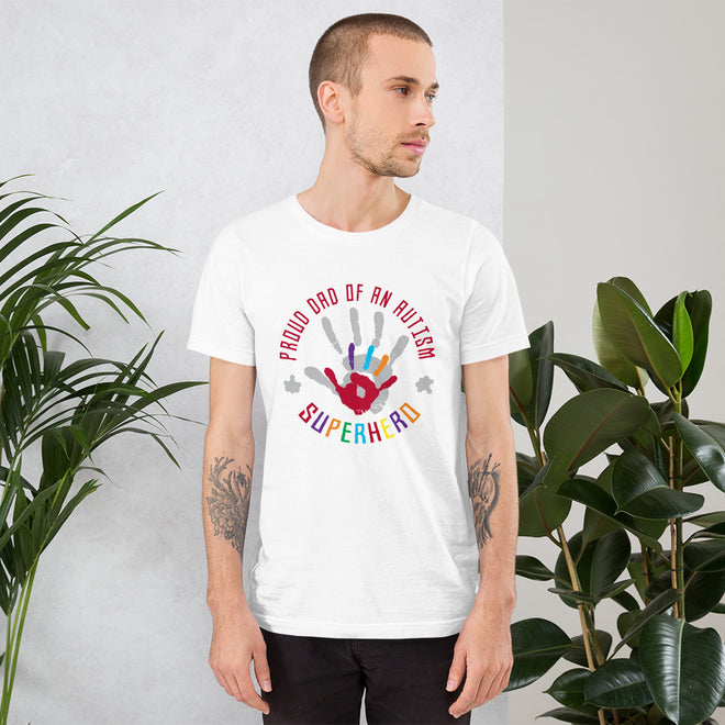 Autism Dad T Shirts | Proud Dad Of An Autism Superhero Hand Print - LakiKid