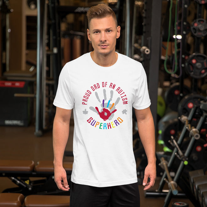 Autism Dad T Shirts | Proud Dad Of An Autism Superhero Hand Print - LakiKid