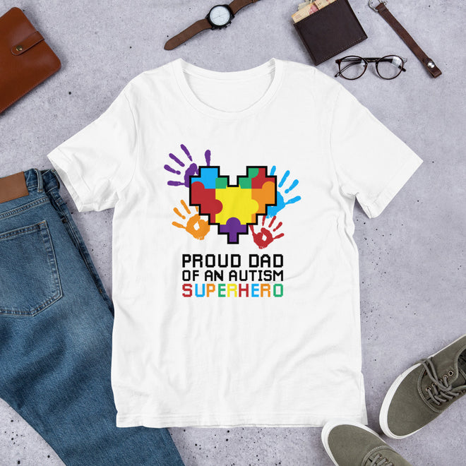 Autism Dad T Shirts | Proud Dad Of An Autism Superhero Puzzle Piece T-Shirt - LakiKid