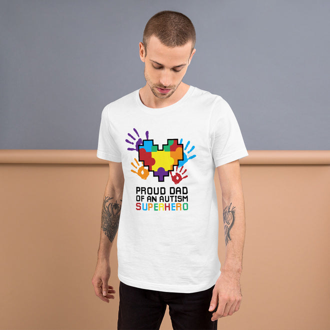 Autism Dad T Shirts | Proud Dad Of An Autism Superhero Puzzle Piece T-Shirt - LakiKid