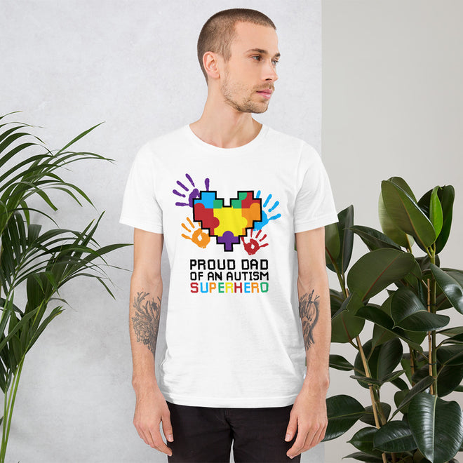 Autism Dad T Shirts | Proud Dad Of An Autism Superhero Puzzle Piece T-Shirt - LakiKid