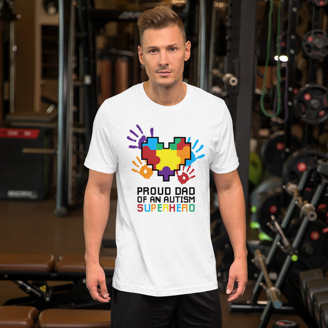 Autism Dad T Shirts | Proud Dad Of An Autism Superhero Puzzle Piece T-Shirt - LakiKid