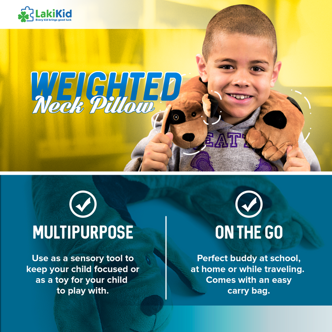 Weighted Neck Pillow for Kids: Perfect Travel Companion for long plane and car rides with Extra Sensory Input. Help Anxiety in Kid - 3 lbs by LakiKid - LakiKid