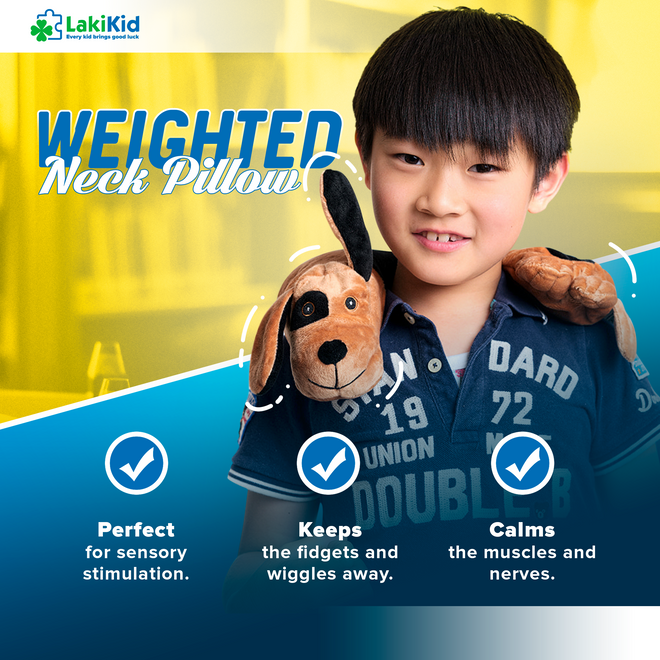 Weighted Neck Pillow for Kids: Perfect Travel Companion for long plane and car rides with Extra Sensory Input. Help Anxiety in Kid - 3 lbs by LakiKid - LakiKid