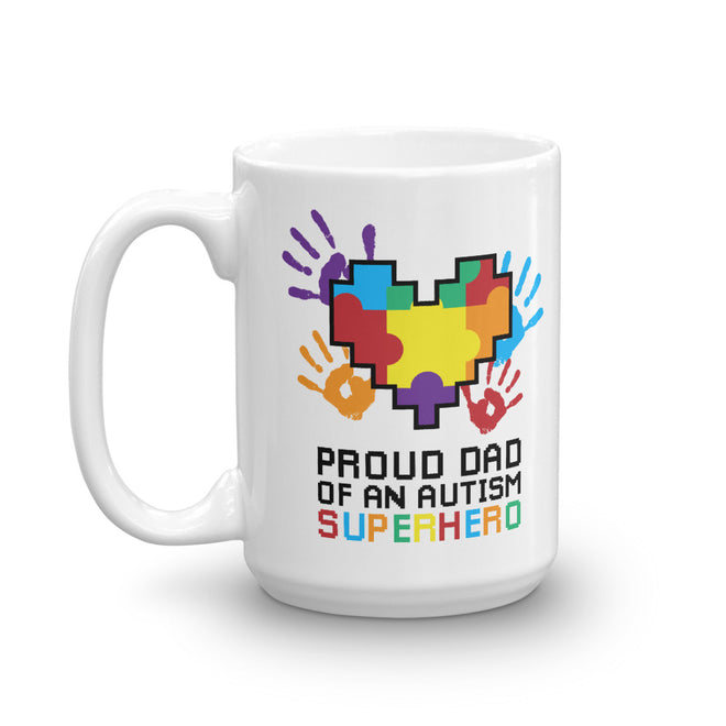 Autism Awareness Merchandise | Proud Dad Of An Autism Superhero Puzzle Piece Mugs - LakiKid
