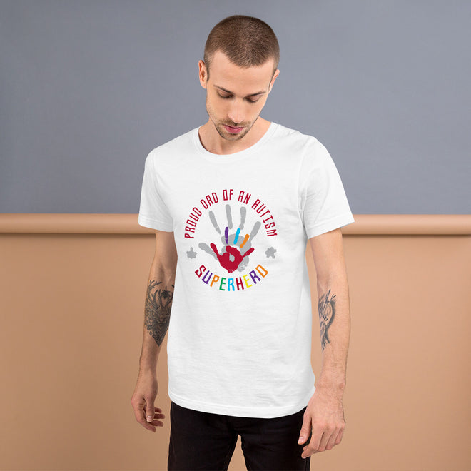 Autism Dad T Shirts | Proud Dad Of An Autism Superhero Hand Print - LakiKid