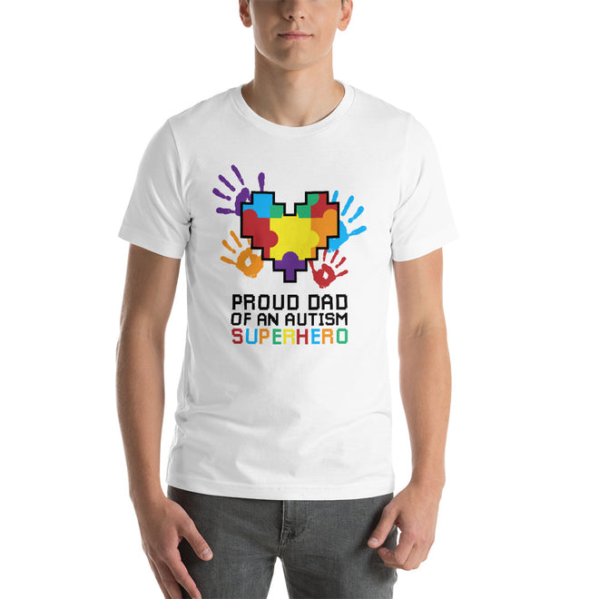 Autism Dad T Shirts | Proud Dad Of An Autism Superhero Puzzle Piece T-Shirt - LakiKid