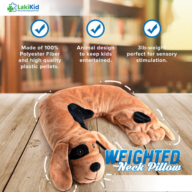 Weighted Neck Pillow for Kids: Perfect Travel Companion for long plane and car rides with Extra Sensory Input. Help Anxiety in Kid - 3 lbs by LakiKid - LakiKid