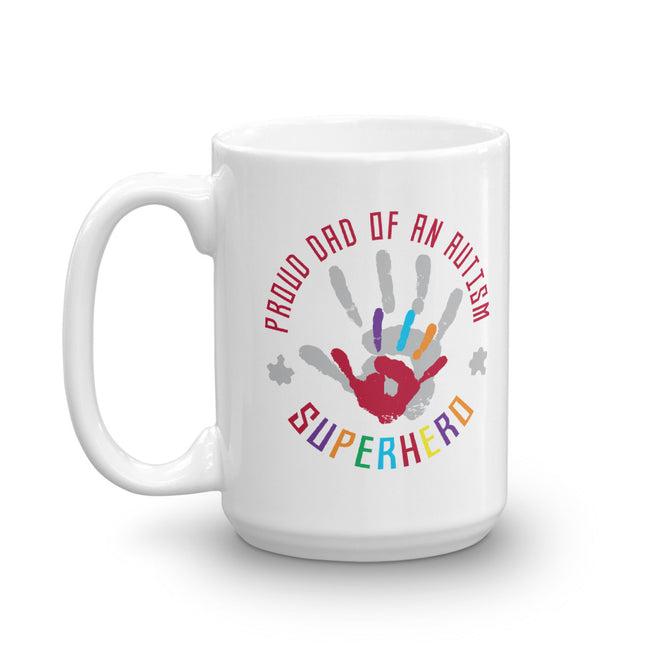 Autism Awareness Merchandise | Proud Dad Of An Autism Superhero Hand Print Mugs - LakiKid